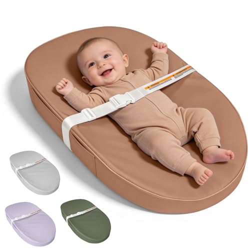 Image of JVEOO Baby Changing Pad, Waterproof Vegan Leather Wipeable Diaper Changing Pad with Safety Strap Non-Slip Changing Mat for Dresser & Table