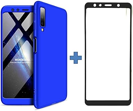 BCIT Samsung Galaxy A7 2018 Funda - Funda Huawei P20 lite 360 Grados Integral Para Ambas Caras + Cristal Templado, Luxury 3 in 1 PC Hard Skin Carcasa Case Cover para Samsung Galaxy A7 2018 - Azul