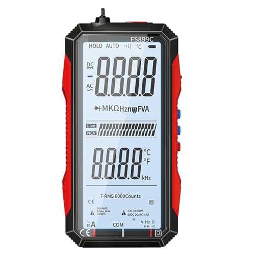 USB充電式デジタルマルチメーター 6000カウント 大型カラースクリーン&バックライト スマートオートレンジマルチメーター True RMS デジタル電圧計 デジタルテスター 自動車 家庭用(Black and white)