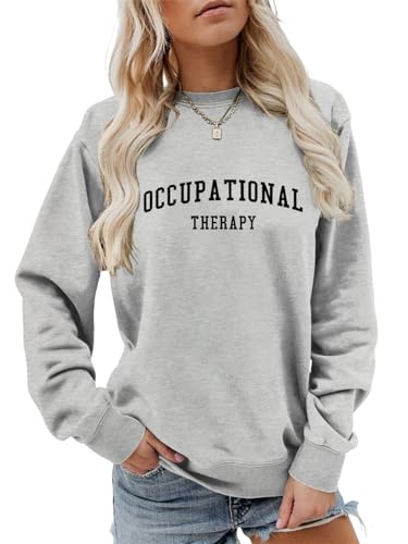 ESIKAH Occupational Therapy Sweatshirt OT Therapist Sweater OT Assistant Shirt Women Casual Crewneck Long Sleeve Pullover Top Gray