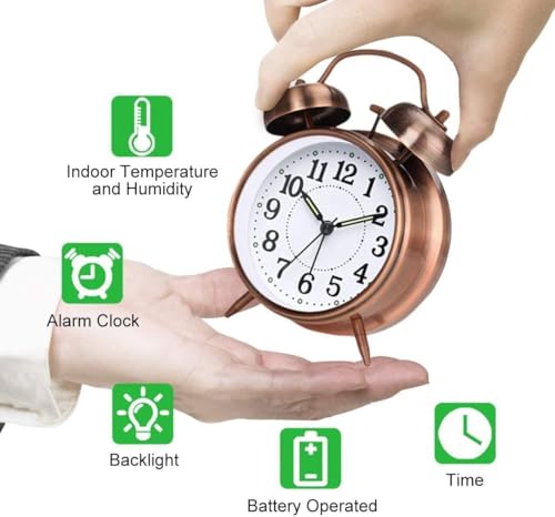 Image of Alarm Clock, Silent Non Ticking Small Clock, Battery Operated, Simple Design, Old Fashioned Style Ideal Decor, for Bedroom, Bedside, Desk, Adult, Kid, Gift (Tween Golden)