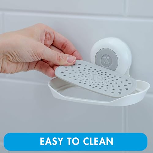 SlipX Solutions Extra Large Square Shower Mat (27\"x27\") (Solid Gray) & Strong Hold Soap Saver, Non-Slip, Machine Washable, Suction Cup Bathroom & Kitchen Accessories, (White)