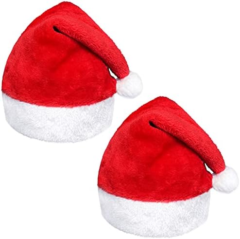 Hiwtonk 2 Pack Plush Santa Hat Christmas Hat for Kids Velvet Red Xmas Holiday Party Hat