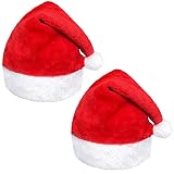 Hiwtonk 2 Pack Plush Santa Hat Christmas Hat for Kids Velvet Red Xmas Holiday Party Hat