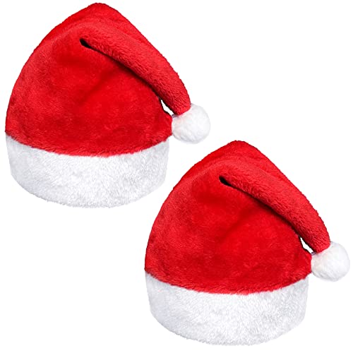 Hiwtonk 2 Pack Plush Santa Hat Christmas Hat For Kids Velvet Red Xmas Holiday Party Hat #TOP2