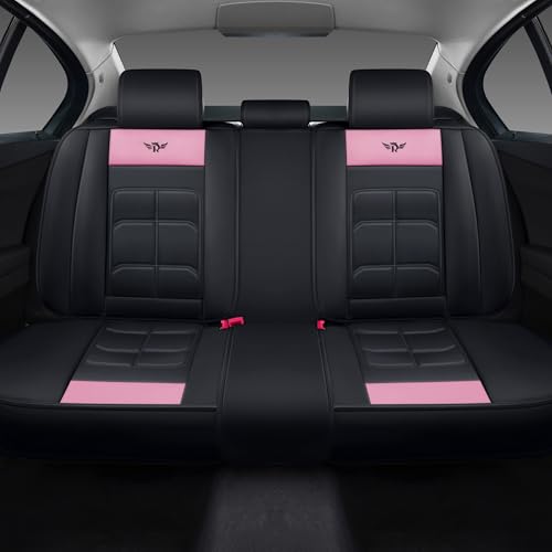 YHCBNKI Universal Fit Car Seat Covers Full Set, Leather Automotive Seat Protectors for 5 Seats, Airbag Compatible, Premium Quality Seat Cover Accessories(BK-Pink) by YHCBNKI - Used condition - Image 2