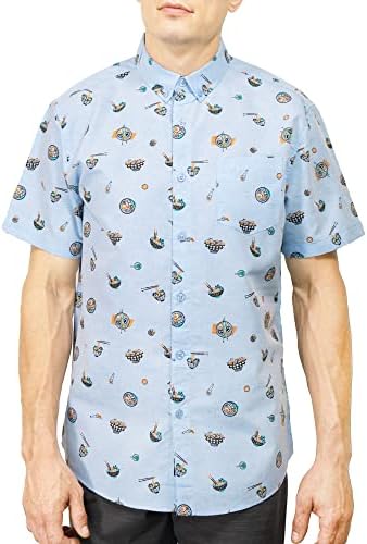 Visive Mens Ramen Bowl Noodles Short Sleeve Button Down Shirts Big and Tall Casual Summer Dress Shirt for Men Blue Ramen L