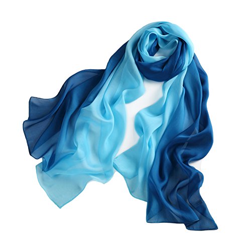 LoveSilk Women's 100% Silk Chiffon Scarf Oblong Gradient Color