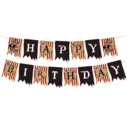 HUKUMA Guirlande Happy Birthday, décoration d'anniversaire pour garçon, bateau pirate, bannière Happy Birthday, guirlande d'anniversaire pour enfants, décoration...