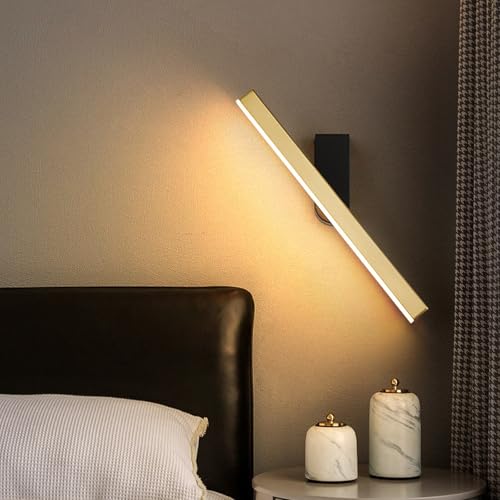 Aplique Pared Interior LED para Dormitorio y Salón Lámpara Giratoria Dorada de Luz Cálida