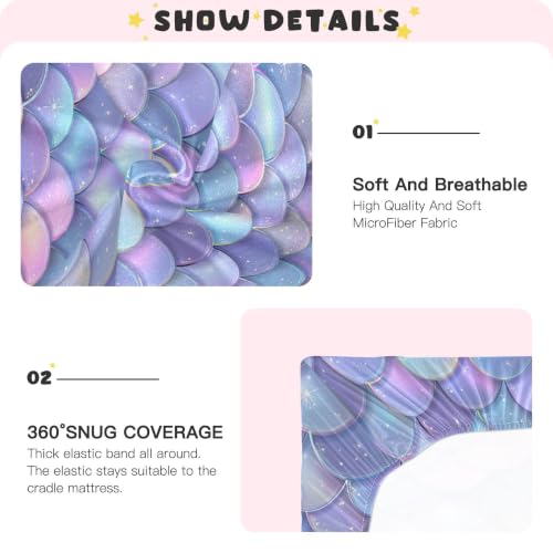 Image of Sea Mermaid Scales Crib Sheets Soft Breathable Fitted Baby Crib Sheets Mattress Cover for Girls Boys, 52 inch x 28 inch x 9 inch