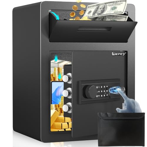 Kavey 2.0 Cub Drop Safe for Business, Biometric Safe with Drop Slot & Fireproof Bag, Depository Safe Box with Backlit LCD Keypad & Dual Alarm for Business Office by kavey - Used condition - CA$164.17