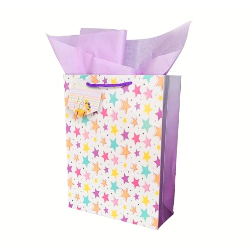 Image of Flora Paperbags - Gift Bags - Paper Bags For Return Gifts - Paper Gift Bag - Paper Bags Gifting For Weddings, Birthday Size-30X23X9Cm (1Count (Pack Of 10), Medium-Star), Multicolor