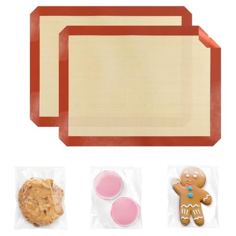 2-Pack Silicone Non-Stick Food Safe Baking Mat Set with Cookie Bags, 15.7x11.8" Baking Mats, Non-Stick, Oven-Safe up to 480°F, with 200 Pcs Self Sealing Cellophane Bags 4.8" x 4" - ZZ02 Cover