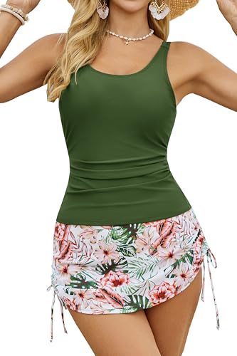 Arolina Womens Tankini Swimsuits with Skirt Bathing Suits Two Piece Tummy Control Swimsuits Ladies Swimwear Army Green
