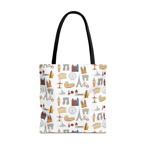 Europe Travel Icons Tote Bag with Landmark Pattern