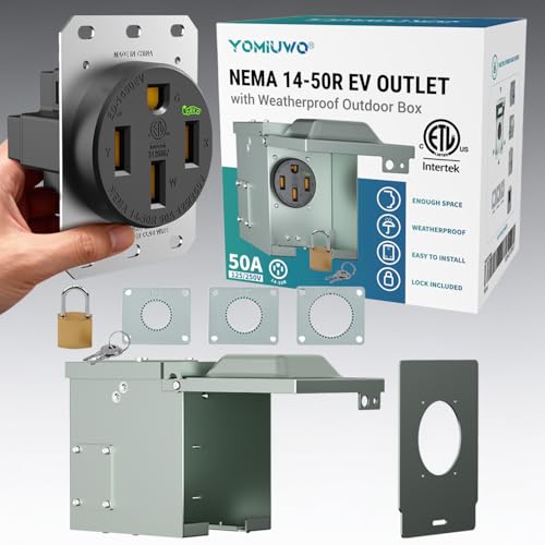 Image of 50 Amp EV Charging Receptacle /Nema 14-50 EV Outlet with Waterproof Box Kit: Heavy Duty Straight Blade Device, U-Shaped Brass Clamp -Industrial Grade, 3-Pole 4-Wire Grounding,125 /250V,ETL Listed