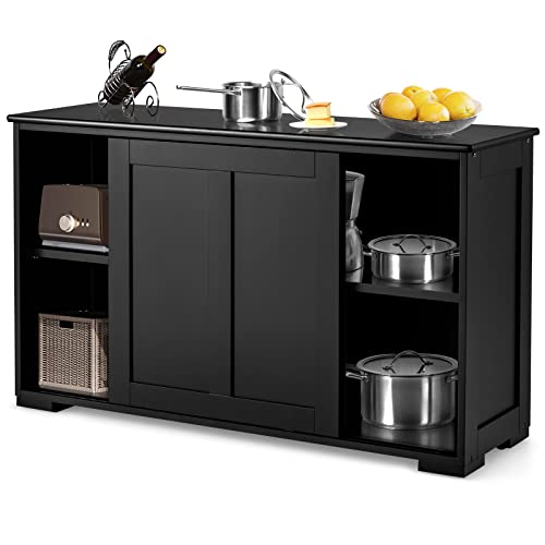 GOPLUS Buffet Commode Bas avec 2 Etagères, Tablette Hauteur Réglable, Vaisselier/Bahut de Cuisine avec Porte Coulissante, Meuble de Rangement en MDF, 106,5 x 33 x 60 CM, Noir