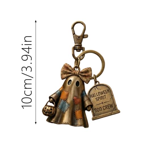 4 Inch Cute Patchwork Ghost Figure Keychain for Halloween Party Decors — view 2