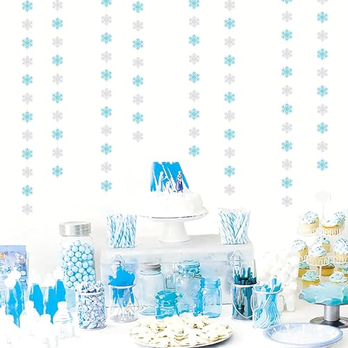 Image of Snowflake-Snow Teal-Silver Christmas Party-Decoration Garland - 52ft Turquoise Winter Wonderland Frozen Ornaments Hanging Paper Streamers,New Years Birthday Baby Shower Wedding Ceiling Decor Hugfond