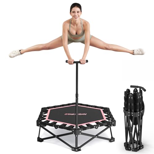 HXD-ERGO 42″ Foldable Mini Rebounder Trampoline, Home Fitness Trampoline for Adults, Indoor Exercise Jumper, No Installation Required and Portable