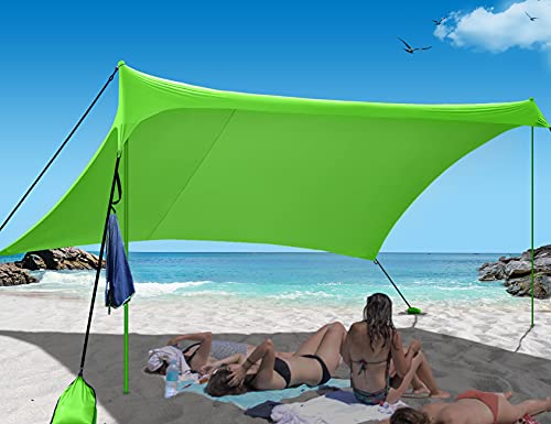 Easierhike Beach Shade Windproof Design,Sun Shelter UPF50+ Portable Family Tent with 6 Sandbags Anchors 7x7 FT 2 Pole Pop Up Outdoor Shelter for Beach, Camping, Fishing, Backyard and Picnics