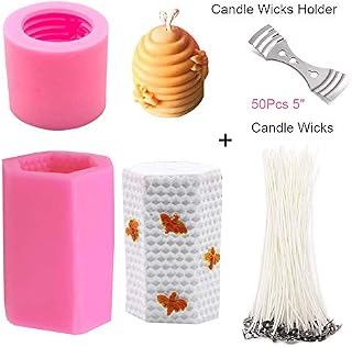3D Bee Honeycomb Candle Molds with 50Pcs Low Smoke Candle Wicks, Hexagon Beehive