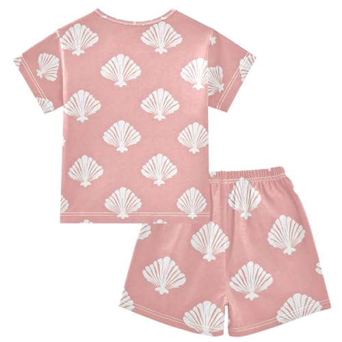 ALAZA Seashell White Cartoon Pajamas Set Short Sleeve Cotton Sleepwear Summer Pjs 2 Piece 5-14Y2