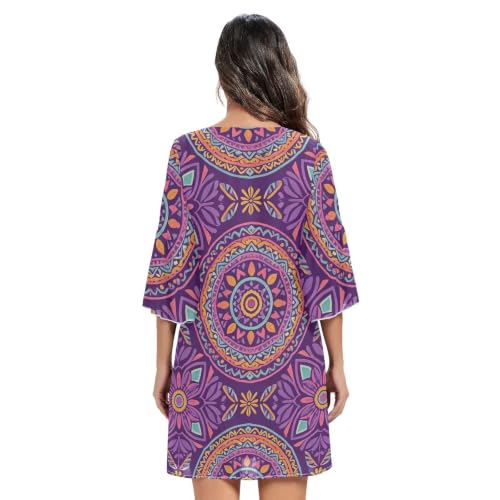 Robe trapèze mousseline violette col V fluide silhouette sublimée - 4
