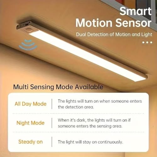 Image of COVACURE Under Cabinet Lights Rechargeable, 3 Color Modes Wireless Rechargeable Closet Light, Super Bright Stick-on Magnetic Light Bars for Kitchen, Under Cabinet LED Light (Magnetic 20CM, 2 Pcs)