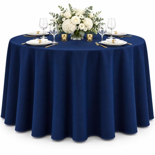AK TRADING CO. 120-Inch Round Polyester Tablecloth, Made in USA, Wrinkle-Resistant & Flame Retardant Table Cover for Weddings, Banquets & Events - Navy Blue