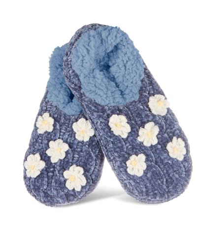 MeMoi Women's Cozy Daisies Chenille Sherpa Lined Slippers