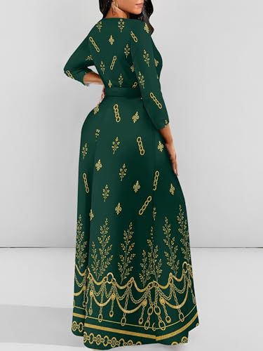 Image of PinkPatty Women's Long Sleeve Maxi Dress Plus Size Trendy Wedding Guest Wrap Dress with Pockets&Belt