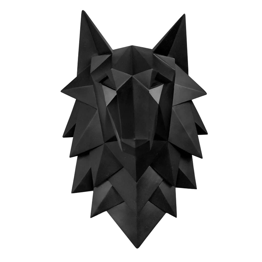 Sculpture murale loup géométrique 3D RJJ noire pour une décoration créative