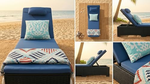 Image of UF Outdoor Poolside Lounger with Adjustable Backrest Sun and Patio Table Chaise Recliner for Terrace Garden Poolside for Relaxation Durable and Stylish- Set of 2 (Brown & Blue)