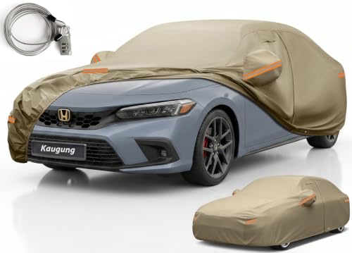 Kaugung Custom Fit Car Cover for Honda Civic Sedan/Coupe (1991-2026), Heavy Duty All Weather Waterproof Outdoor Cover, Sun Rain Snow UV Protection with Driver Door Zipper, Mirror Pockets & Air Vents