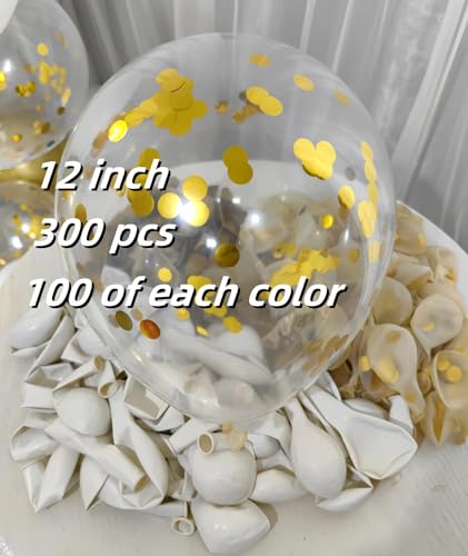 Image of 300 Pack Gold and White Balloons 12 Inch Gold Confetti Balloons for Various Party Events Decorations