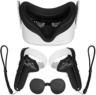 Touch Controller Grip Cover for Quest 2 VR Accessories, Silicone Face Cover, Protective Lens Cover, Knuckle Straps and Wrist Straps, Soft Anti-Throw Protective Sleeve Kit (Black)