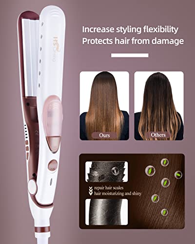 Hs Onsing Steam Hair Straightener, Professional Titanium Ceramic Steam Spray Flat Iron With 5 Level Adjustable Temperature, Dual Voltage & Auto Shut-Off Straightening Iron For Women #TOP4