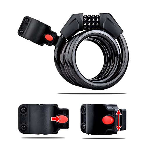 Antivol de vélo à combinaison réinitialisable 4 chiffres avec câble rétractable - 8