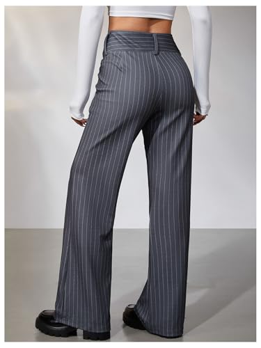 MakeMeChic Women's Striped Dressy Pants Straight Leg Work Office Long Trousers2