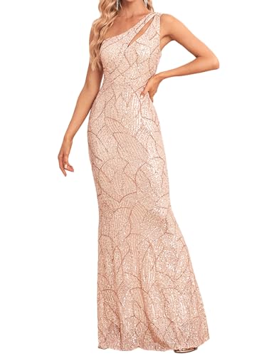 Image of Women One Shoulder 1920s Plus Size Formal Dress Tassels Sleeve Sequins Gatsby Maxi Evening Gown