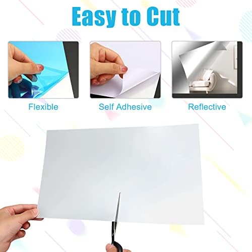 Xinjieda 10 Pieces Stick On Mirror Self Adhesive Acrylic Mirror Sheets, Stick On Mirrors for Walls Flexible Adhesive Non Glass Mirror Wall Sticky Mirror Tiles 4 x 6 Inches (4x6, Silber 10)