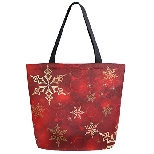 Christmas Decor Beautiful Golden Snowflake Pattern Extra Large Canvas Shoulder Tote Top Storage Handle Bag for Gym Beach Weekend