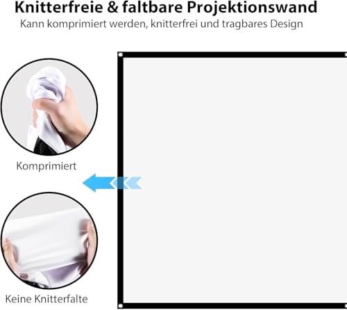 Leinwand Beamer 100 Zoll,16:9 Full HD Faltbarer Beamer Leinwand,Waschbar Anti-Falten Tragbare Projector Scre für Heimkino, Büro und Camping(Weiß)