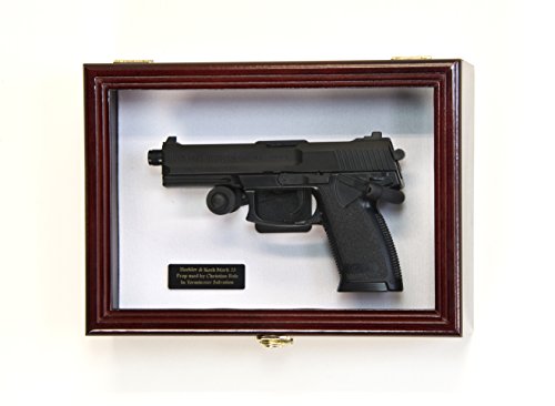 Single Pistol Display Case Wall Mount Solid Hardwood Cabinet (Cherry Finish, White Felt Background)