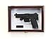 Single Pistol Display Case Wall Mount Solid Hardwood Cabinet (Cherry Finish, White Felt Background)