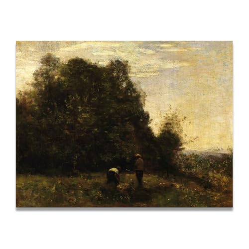 Tableau nature sur toile d'art rétro Deux Figures Travaillant Aux Champs au design intemporel