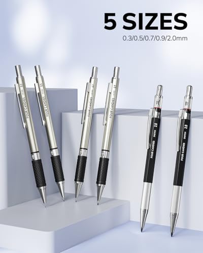 Four Candies 27 Stück Druckbleistifte Set mit Etui, 4 Metall Druckbleistifte 0,3/0,5/0,7/0,9 mm & 2 Fallminenstifte 2mm (HB 2H 2B 4B Farbe) mit 552 Minen für Zeichnen Skizzieren