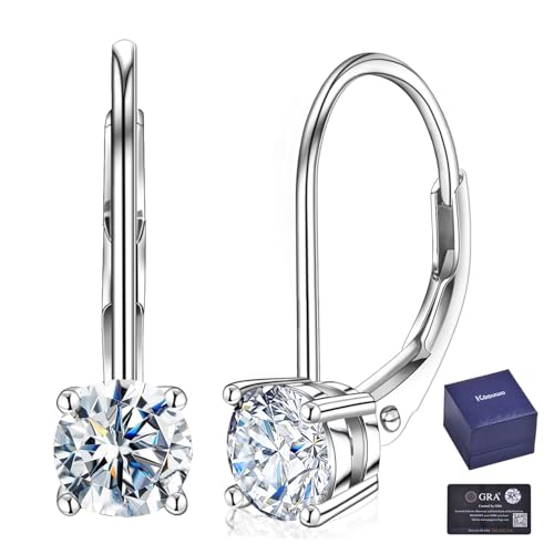Moissanite Earrings-1.0CT D Color,925 Sterling Silver Dangle Earrings,18K White Gold Plated Leverback Earrings for Women, Drop Earrings (0.5ct*2)